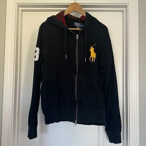 Polo Ralph Lauren Big Pony Zip Hooded Hoodie Sweatshirt Jacket size M Black